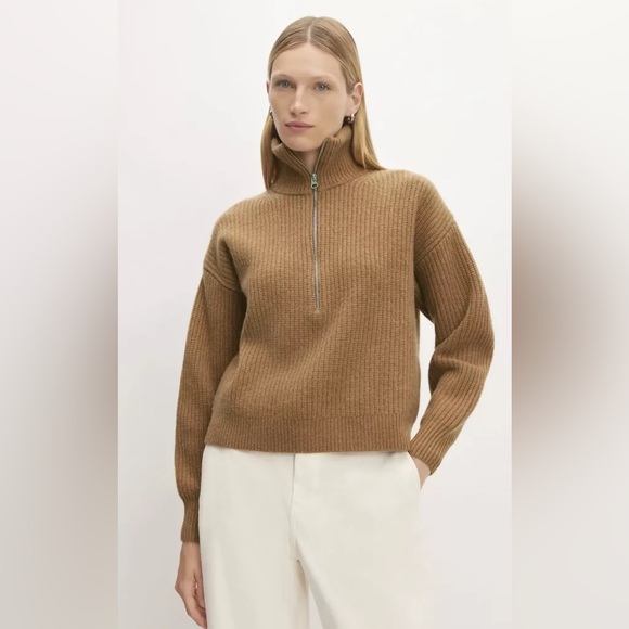EVERLANE  Felted Merino Half-Zip Sweater DEEP CAMEL Size S - Picture 8 of 11